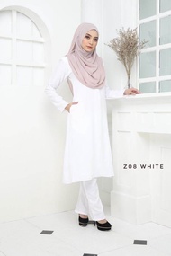 Baju Suit Muslimah Emerald Green, Dark Blue, Dark Purple, Black, Maroon, Olive Green, Red, Purple, White (blouse muslimah + Seluar Labuh) Ironless Saiz S-5XL Plain (Plus Size) Ready Stock Baju perempuan murah cantik