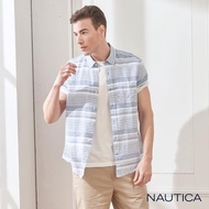 【NAUTICA】涼夏條紋亞麻短袖襯衫(藍色)