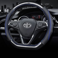 Toyota Carbon fiber Car Steering Wheel Cover (Blue Lining) Accessories 38cm for Alphard Avanza Camry RAV4 Corolla CHR Prius Altis Estima Harrier Hilux Innova Vellfire Vios Wish Yaris Fortuner