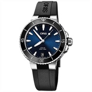 【ORIS 豪利時】水鬼 Aquis 時間之海潛水300米機械錶-藍x黑色橡膠帶/36.5mm(0173377314135-0741864FC)