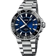 【ORIS 豪利時】水鬼 Aquis GMT 雙時區潛水300米機械錶-藍x銀鋼帶/43.5mm(0179877544135-0782405PEB)