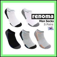 ﹍ [RENOMA Men Sports Sneakers Socks 5 Pairs Set] RENOMA Socks Men Sock Ankle Sock White Socks Korean Socks Black Cotton Socks Men Ankle Socks Korea Golf Hiking Socks RES