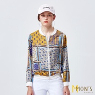 【MON’S】印花雪紡時尚棒球外套