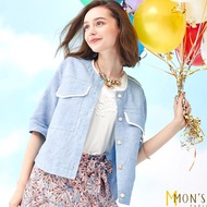 【MON’S】色織亞麻涼感圓領牛仔外套
