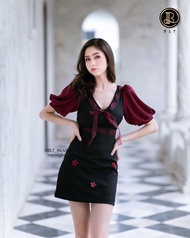 เสื้อผ้าแบรนด์แท้: BLT BRAND ชุดเดรสแขนพอง สีแดงดำ เหลือแต่ Size XS1,L1 ชุดเท่านั้น