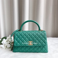 (Pre-loved) Chanel 29cm Coco handle in Green Caviar,  Lizard Embossed Leather and AGHW