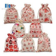 16Pcs Christmas Drawstring Gift Bags Burlap, Gift Pouch Goody Bags for Candy Wrapper Gift Christmas Party Favor Supplies