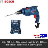 【BOSCH】GSB 500 RE 500W 2600rpm Impact Drill Set c/w 100pcs hand tools accessories and carrying case