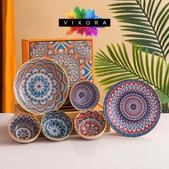 Bohemian Style Rice Bowl Porcelain Bowl Ceramic Bowl Mangkuk Keramik Soup Bowl Doorgift Wedding Gift Dinnerware - VIXORA