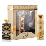 OUDH mood set ramadan set by lattafa perfume set 100 ml +body spray 250 ml original new gift set new minyak wangi lelaki