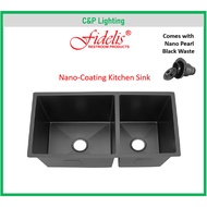 Fidelis Black Double Bowl Undermount Kitchen Sink with Nano Coating FSD-22335