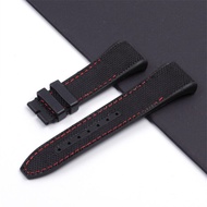 28mm High Quality Nylon Cowhide Silicone Watch Band Black Folding Buckle Watchband Suitable for Franck Muller Strap V45 Series