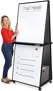 Stand Steady Mobile Whiteboard | Double-Sided Magnetic Dry Erase Board on Wheels | Extra Tall 74 Inch Easel White Board | Portable White Board with Built-in Storage Shelves (74in x 31in)