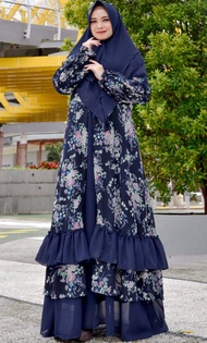 Gamis Set Outer Rompi Bunga ceruty set hijab terbaru bukan IDB aleena Laila bermerks aku karissa