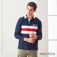 Nautica撞色條紋長袖POLO衫-深藍