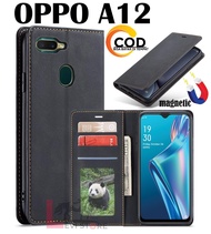 OPPO A12 FLIP PREMIUM DOFF LEATHER CASE MAGNETIC TANPA KANCING- SARUNG BUKU MAGNETIC TANPA KANCING UNTUK HP OPPO A12