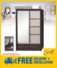 Wardrobe / Almari baju 4 x 6 kaki sliding door cermin panjang