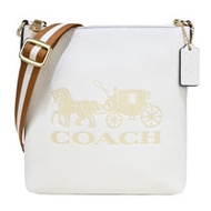 COACH 立體浮雕馬車方形撞色背帶斜背包(米白)