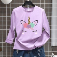 Women Unicorn T Shirt Plus Size Lengan Panjang Muslimah Blause Baju Budak Perempuan #051205