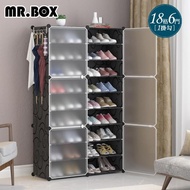 【Mr.Box】18格6門1掛 防塵組合鞋櫃盒 深32cm(黑+霧款)