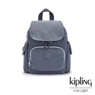 【KIPLING】復古海軍藍拉鍊掀蓋後背包-CITY PACK MINI