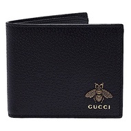GUCCI 經典Animalier蜜蜂標誌牛皮摺疊短夾(黑-8卡)