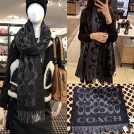 *vivi shop*美國正品COACH F76390 滿版C字LOGO義大利製 100%羊毛 圍巾-&素面大LOGO &滿版黑灰小C Logo字 100%羊毛 圍巾~(保證美國OUTLET直購全新100%正品)