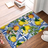 （hot） Mediterranean Lemon On Blue Ceramic Tiles Doormat Carpet Mat Rug Polyester Anti slip Floor Decor Bath Bathroom Kitchen 40x60