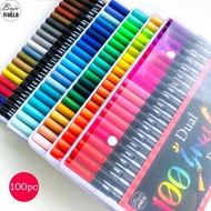 BujoWorld 100 Colors Dual Tip Brush Pens Highlighter Art markers 0.4mm Fine Liners &amp; Brush Tip Watercolor Pen Tray Pack