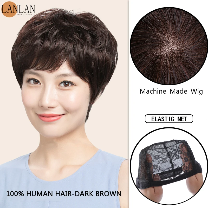 Jieyi Wigs LANLAN วิกผมหญิงสั้นสั้นผมหยิกกลางอายุเก่าธรรมชาติสุภาพสตรีวิกผมทรงผม