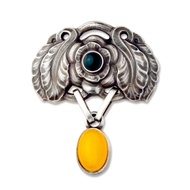 Georg Jensen 2008 黃綠玉髓純銀胸針