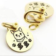 Kad anjing emas tembaga tulen kad pengenalan kad kucing huruf tersuai kalung kolar perhiasan loceng tanda nama haiwan ke