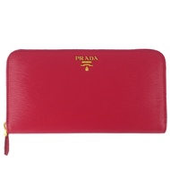 PRADA SAFFIANO 經典交錯紋防刮皮革拉鍊長夾(桃粉色)