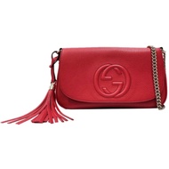 GUCCI 雙G流蘇掀蓋斜背包/肩背包(紅色)