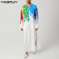 (Muslim) INCERUN Baju Kafan Muslim Pria, Jubah Kafan Lengan Panjang Penuh Bunga, Busana Muslim Pria
