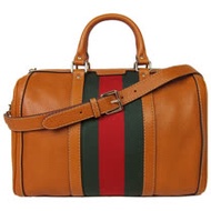 GUCCI Vintage Web 全皮手提波士頓包(附背帶)(棕)