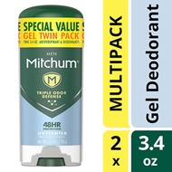 Mitchum Men Gel Antiperspirant Deodorant Twin Pack, Unscented, 3.4oz.