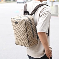 【GUCCI 古馳】熱銷經典雙G緹花布後背包商務包(駝/咖)