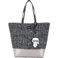 KARL LAGERFELD TWEED 粗花呢拼接購物包(銀灰色)