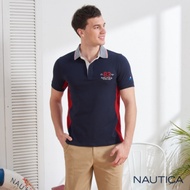 Nautica立體修身條紋領短袖POLO衫-深藍