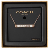 COACH 水鑽裝飾LOGO鐵牌項鍊(玫瑰金)
