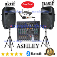 paket sound system speaker aktif pasif baretone 15 inch mic wireless Ashley original full set