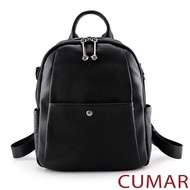 CUMAR 極簡休閒軟質真皮後背包-黑色