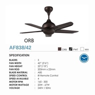 ALPHA CEILING FAN 42INCH 5 BLADES WITH REMOTE CONTROL AF838/42 ORB(COLOUR)