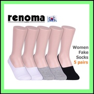 [RENOMA Women Fake Socks 5 Pairs] RENOMA Socks Women Socks Sock White Socks Cute Sock White Sock Korean Socks Black Socks Cotton Invisible Socks Non Slip Socks Korea Woman Socks REWS