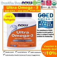 (ready stock) Now Foods Ultra Omega-3 180 Softgels , 500EPA / 250DHA , fish oil omega 3