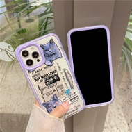 เคส ไอโฟน 13pro Super ฉลากลายน่ารักแมวสัตว์เลี้ยงสีม่วงอุปกรณ์ป้องกันเลนส์3 In 1เคสโทรศัพท์สำหรับ Apple IPhone 12 Pro Max 7 8 Plus X XS XR 11 SE2020กันกระแทก