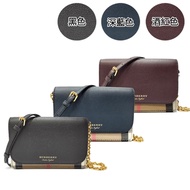 【BURBERRY 巴寶莉】經典格紋WOC款拼色翻蓋鏈條肩背斜背包/手拿包(多色可選)