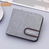 laamei Men's short wallet with zipper canvas wallet small wallet card holder wallet