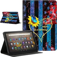 Slim Folding Case for Kindle Fire hd 8 and Fire hd 8 Plus 2020 Release 10th Generation, Soft PU Leather Stand Cover with Auto Wake/Sleep,Heart-Shaped Sunflower Flash